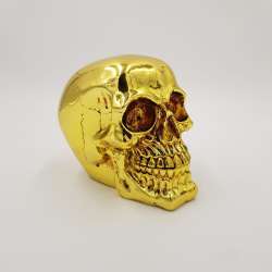Spardose mit Schloss, Totenkopf, ca. 15 cm, sortiert, gelb gold