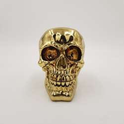 Spardose mit Schloss, Totenkopf, ca. 15 cm, sortiert, gold