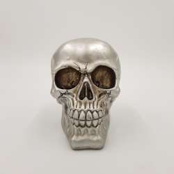 Spardose mit Schloss, Totenkopf, ca. 15 cm, sortiert, silber matt