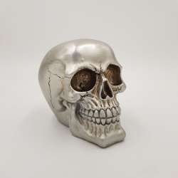 Spardose mit Schloss, Totenkopf, ca. 15 cm, sortiert, silber matt