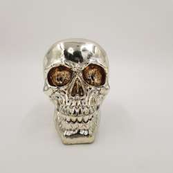 Spardose mit Schloss, Totenkopf, ca. 15 cm, sortiert, silber glänzend