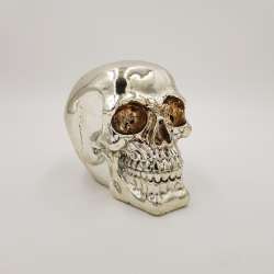 Spardose mit Schloss, Totenkopf, ca. 15 cm, sortiert, silber glänzend