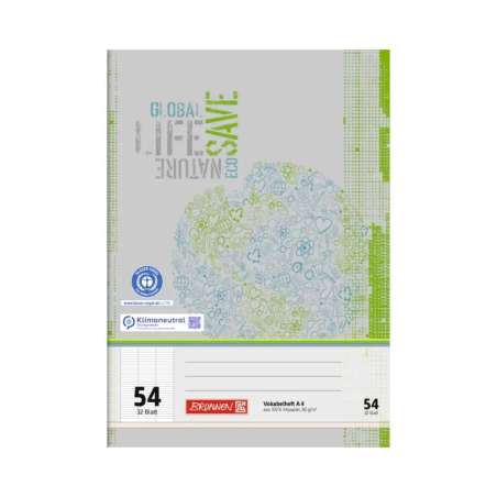 BRUNNEN Vokabelheft Recycling in DIN A4 und A5 - verschiedene Lineaturen - A4 Lineatur 54 | 32 Blatt, grün/grau