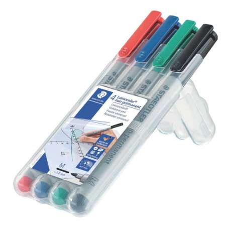 STAEDTLER Lumocolor Folienschreiber non-permanent, ca. 1.0 mm, 4 Farben aufgestellt
