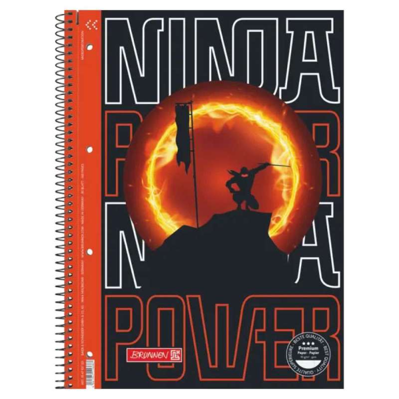 BRUNNEN Collegeblock Premium Student Motive Ninja Power | A4, Lineatur 27, 80 Blatt