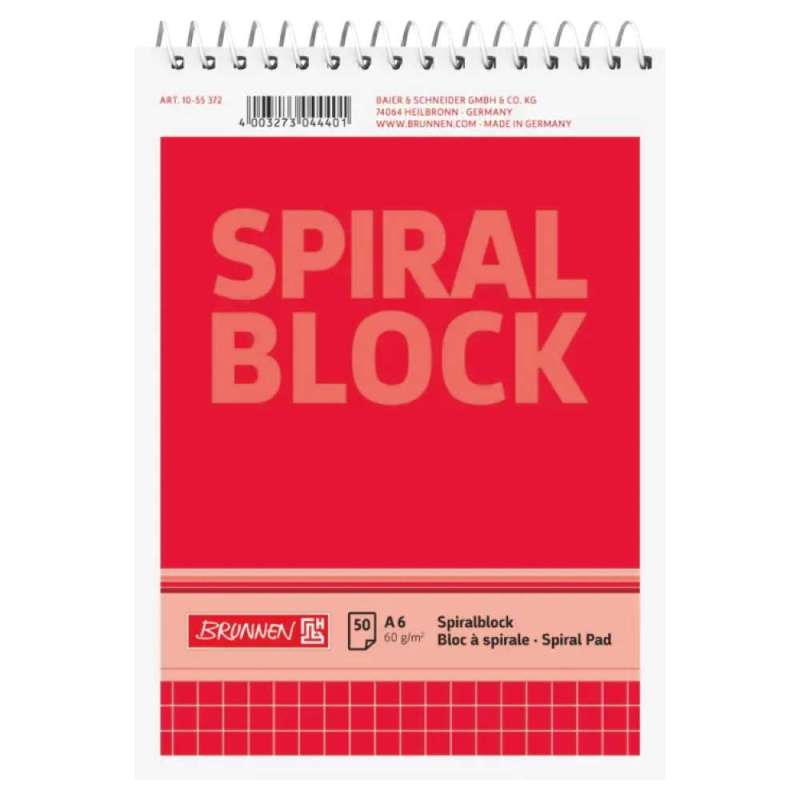 BRUNNEN Spiralblock A6, kariert, 50 Blatt, rot