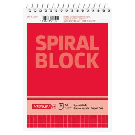 BRUNNEN Spiralblock A6, kariert, 50 Blatt, rot