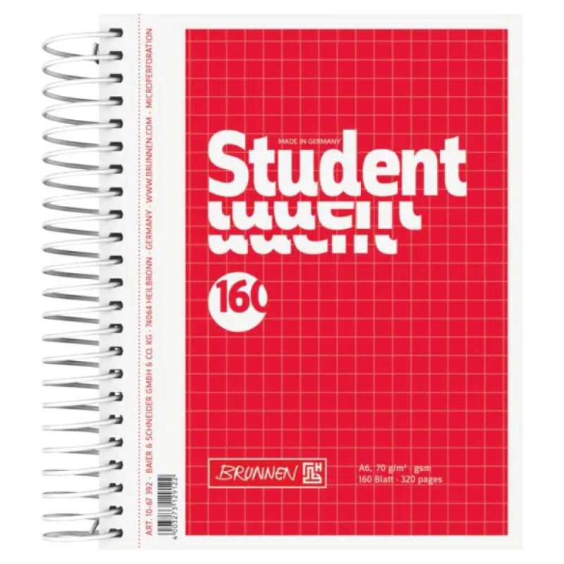 BRUNNEN Collegeblock Student A6, kariert, 160 Blatt, rot