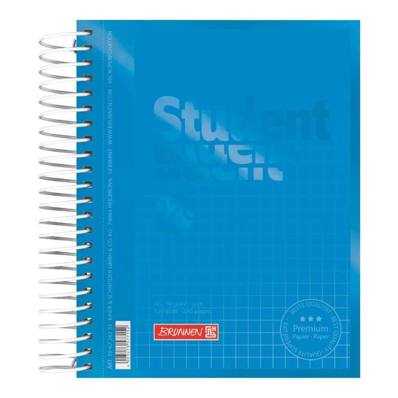 BRUNNEN Collegeblock | 120 Blatt, A6, kariert azur Vorderseite