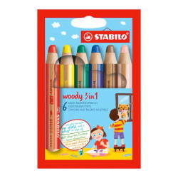 STABILO Buntstift, Wasserfarbe & Wachsmalkreide woody 3 in 1 6er Set