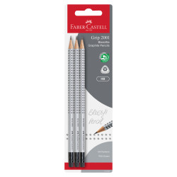 FABER-CASTELL Bleistift Grip 2001 3er Set (HB) + integr. Radierer